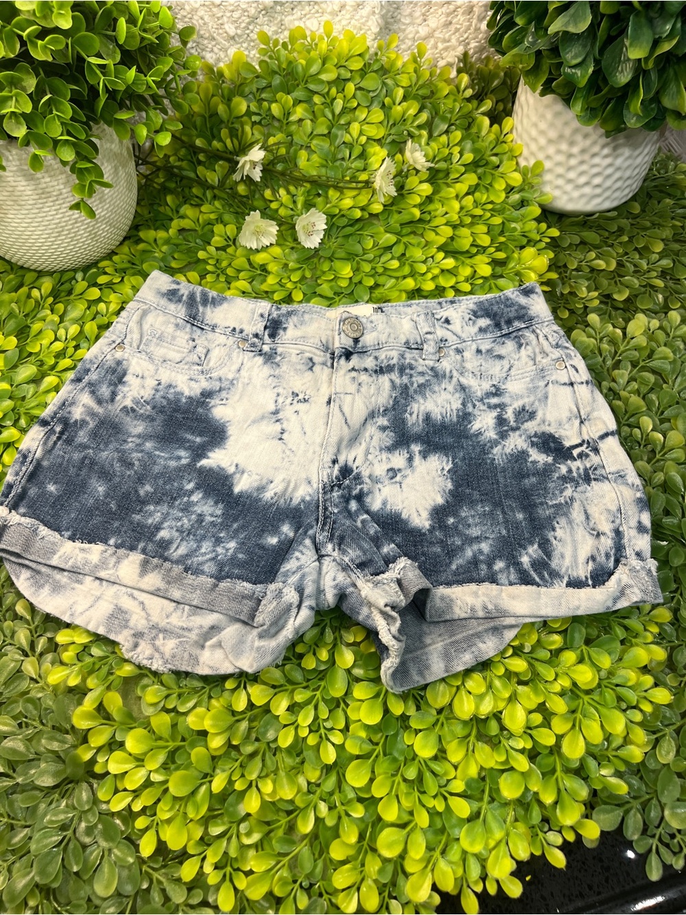 Jordache Tie-Dye Denim Shorts - Black & White